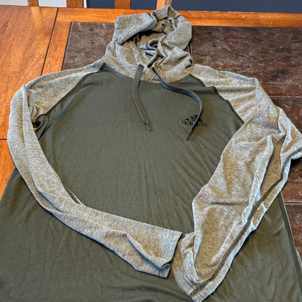 Adidas Men's Olive and Heather Gray Long Sleeve Hooded Tshirt Sz M